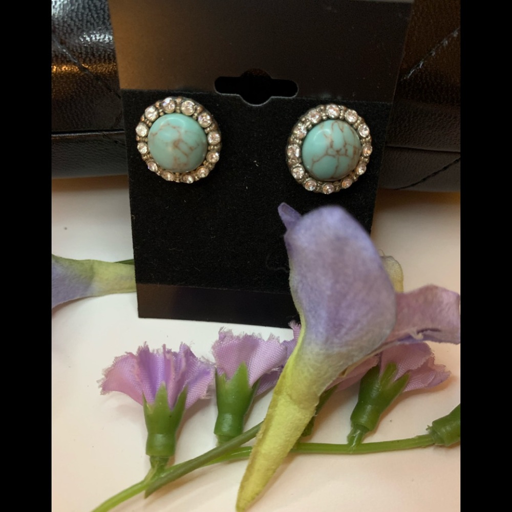 Pale Baby Blue stone, round silver earrings